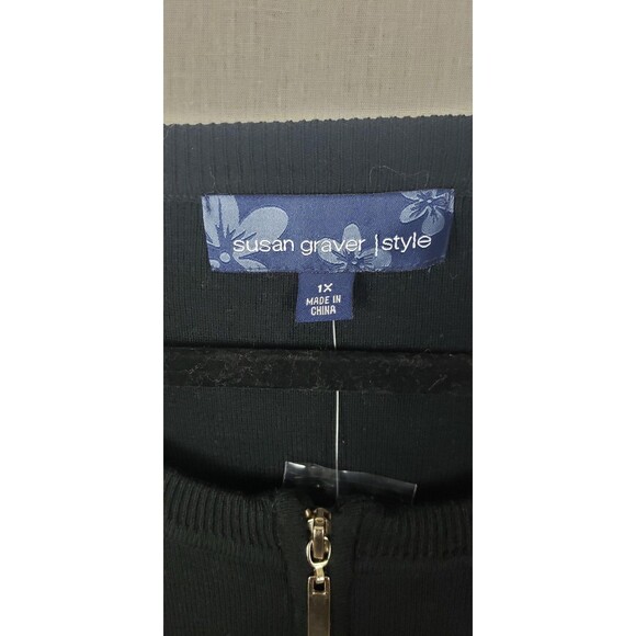 Susan Graver Style Sweater Womens 1X Black Zip Front Cardigan Pockets Knit Plus - Picture 3 of 9